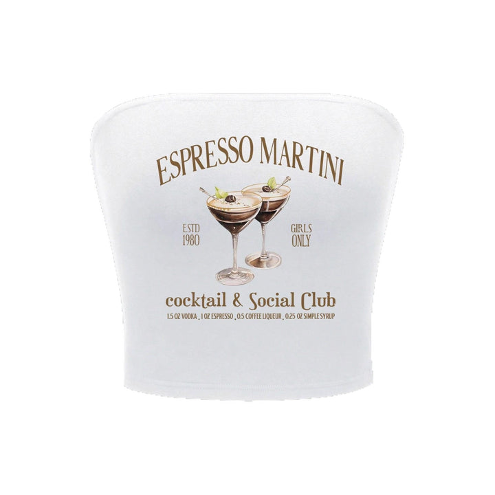 Dame Bandeau Top med Espresso Martini print og figursyet snit Skovae