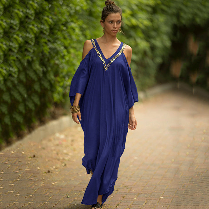Dame Kaftan med dyb V-udskæring og elegante smykker detaljer Stilla