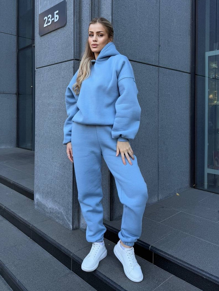 Kvindernes Cozy Leisure Loungewear Sæt med Hætte og Løs Pasform Skovae