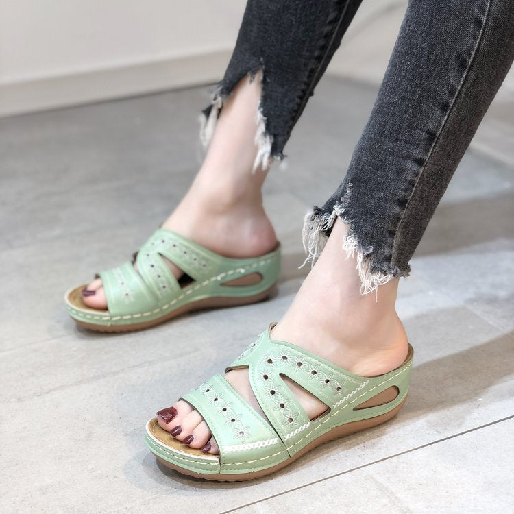 Dame nan ergonomisk komfort-sandaler med anatomisk fodseng og blomster laserperforering Skovae