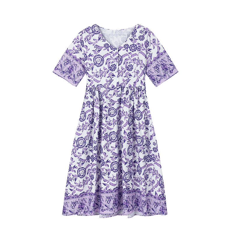Dame Elegant Vintage Blomster Midi Kjole Stilla