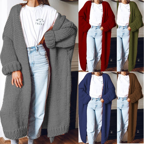 Kvinders chunky strik cardigan med behagelig oversized pasform og dybe lommer Stilla