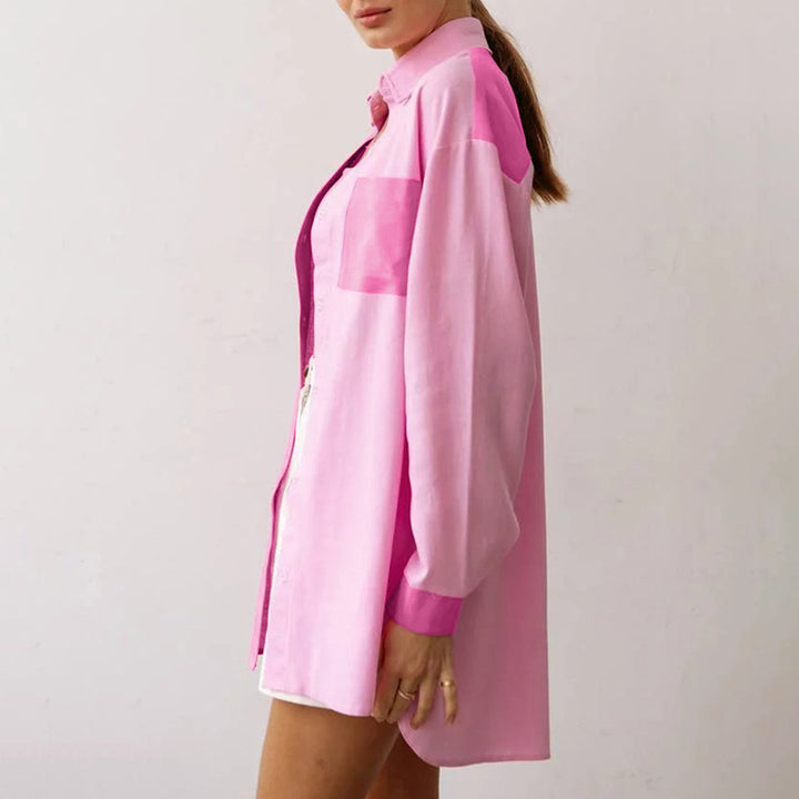 Dame Oversized Bluse med farvede blokdetaljer og moderne pasform Stilla