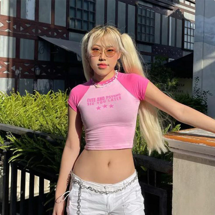 Dame Crop-Top med kreativ tryk og tætsiddende snit Stilla