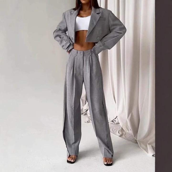 Dame Skræddersyet Cropped Blazer og Vidde-Bukser Sæt Stilla