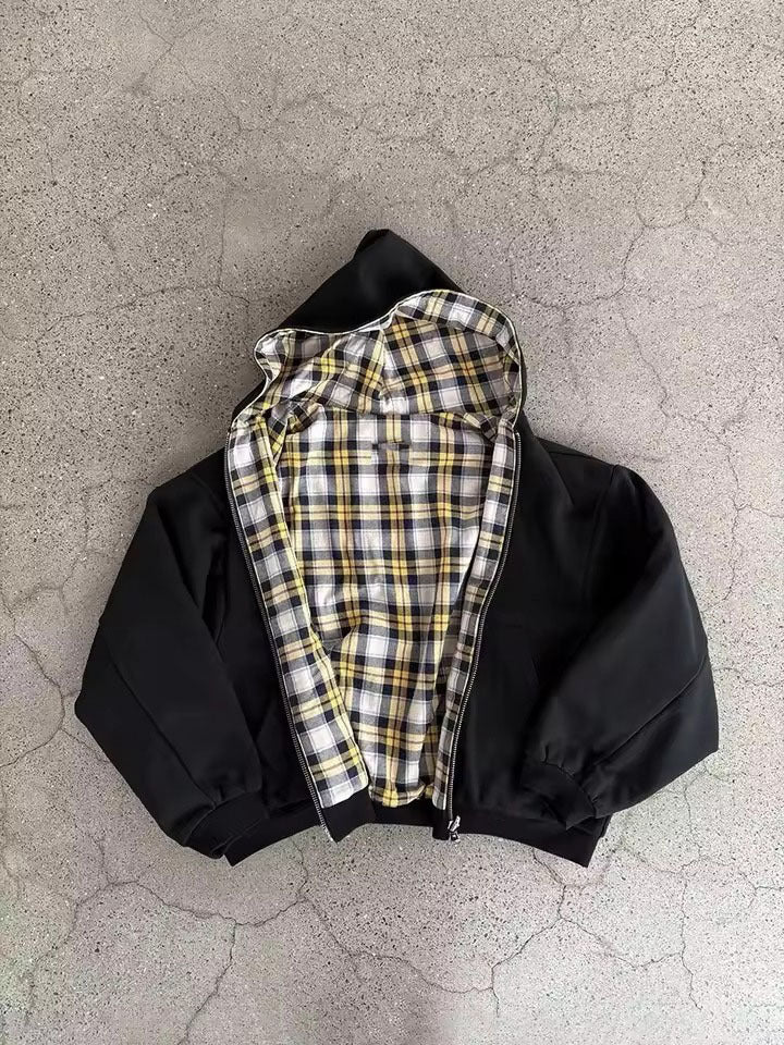 Unisex nan foretakket hættetrøje med ternet flannel foder og lynlås Skovae