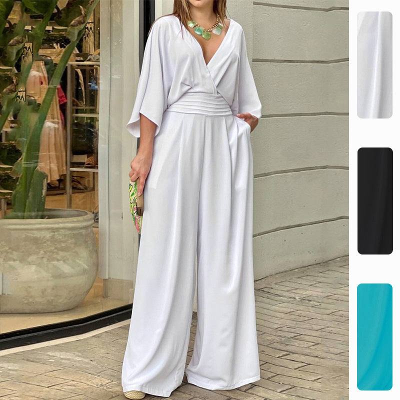 Kvinders elegante højtaljede jumpsuit med vidde ben og kimono ærmer Stilla