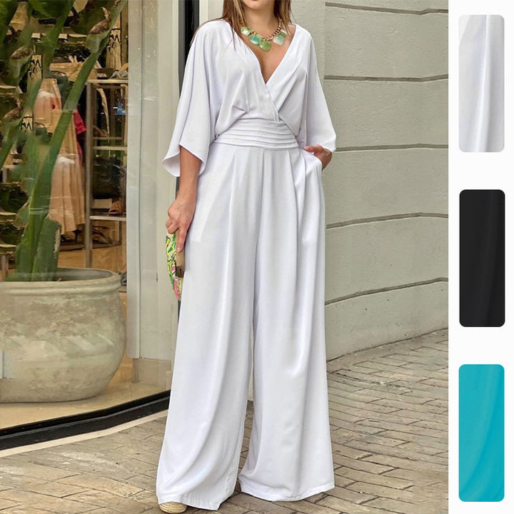 Kvinders elegante højtaljede jumpsuit med vidde ben og kimono ærmer Stilla