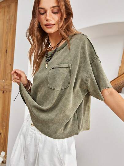 Dame Oversized T-Shirt med løs silhuet og brystlomme Stilla