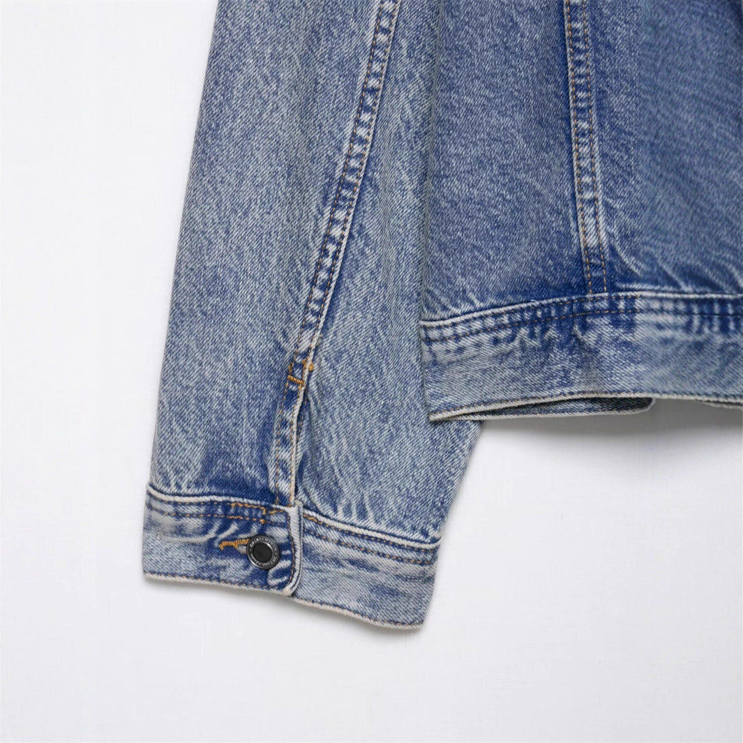 Kvinders designermelerede denimjakke med asymmetrisk snit og praktiske lommer Stilla