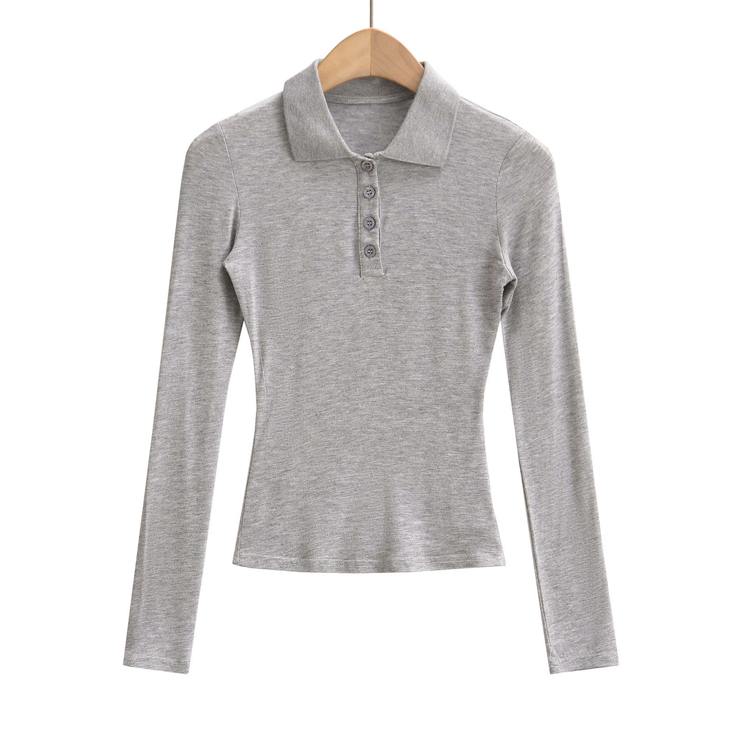 Dame langærmet polo-shirt med moderne knapliste og fin struktur Stilla