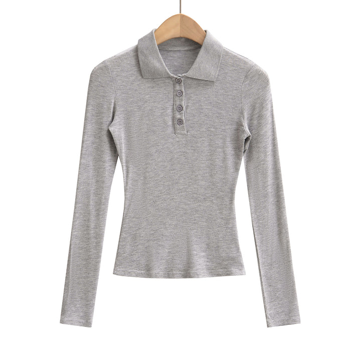 Dame langærmet polo-shirt med moderne knapliste og fin struktur Stilla