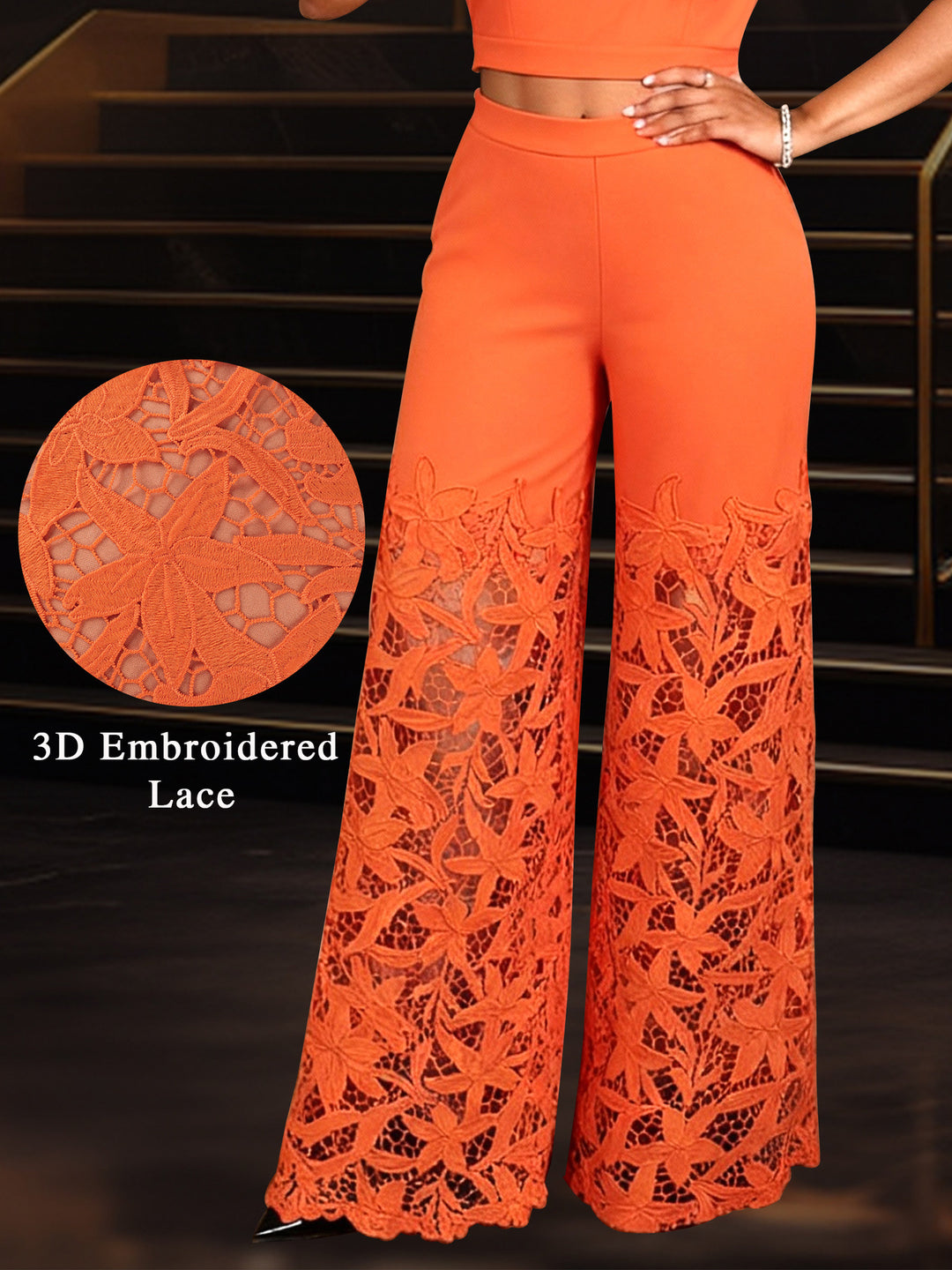 Damer elegant bredt skåret bukser med 3D broderede spids accenter Skovae