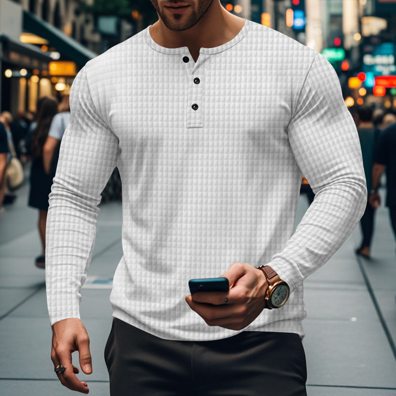 Herrer Langærmet Henley T-shirt med struktureret design Stilla