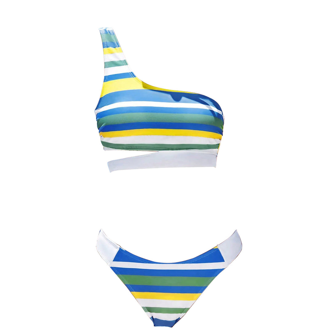 Dame One-Shoulder-Bikini med trendy stribemønster Skovae