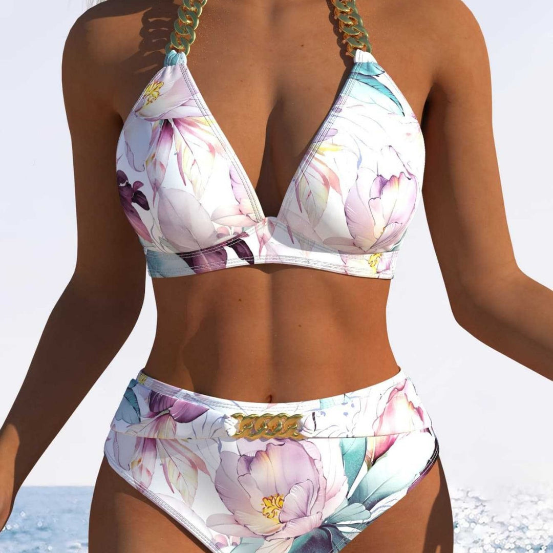 Dame Triangle-Bikini med justerbare bindebånd og moderigtig bølgemønster Skovae