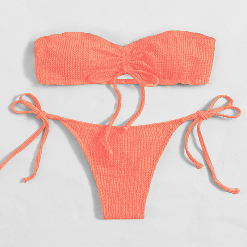 Dame Bikini-sæt med rynket bandeau-top og legesygt knude-design Stilla