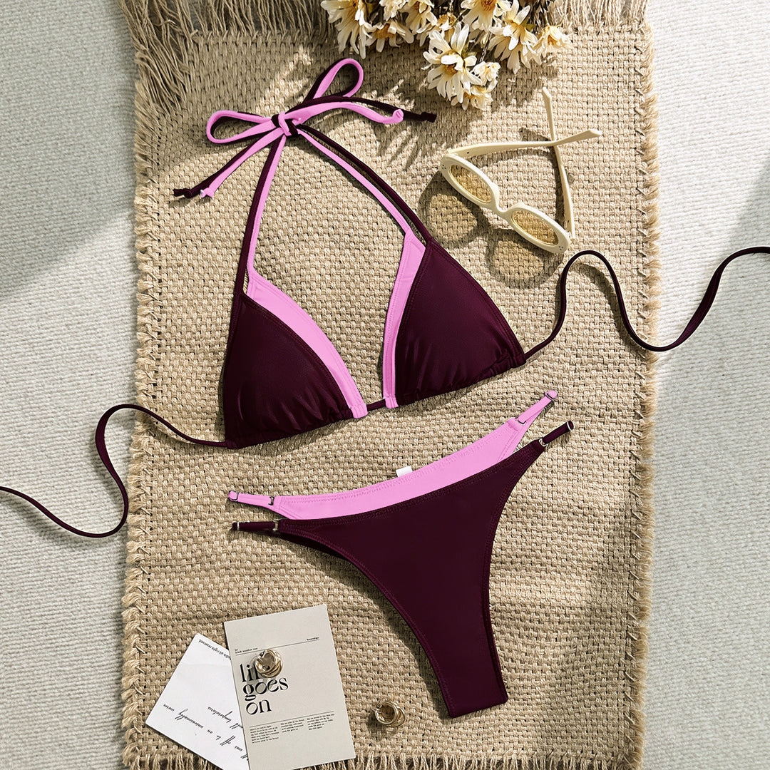 Dame triangle bikini med justerbare stropper og kontrasterende farvedesign Skovae