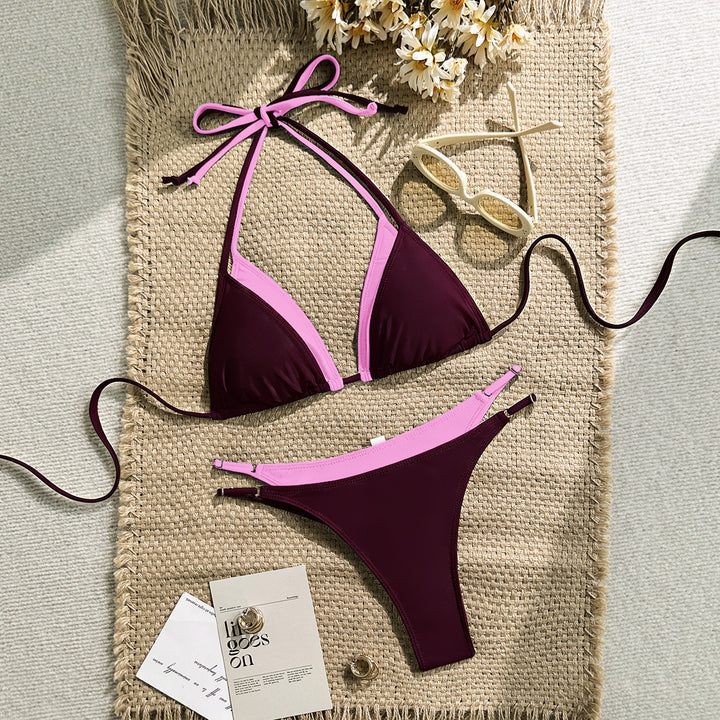 Dame triangle bikini med justerbare stropper og kontrasterende farvedesign Skovae