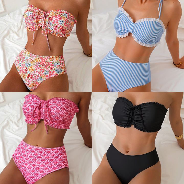 Damer bandeau-bikini med voluminøse flæsedetaljer og høj talje Skovae