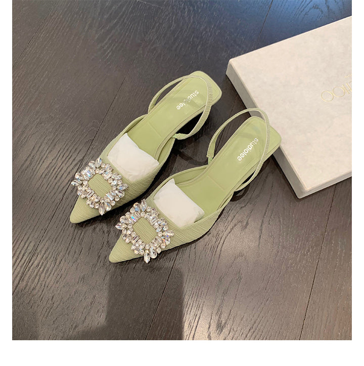 Dame Sling-pumps med glitrende strassbesætning og komfortabel blokhæl Stilla