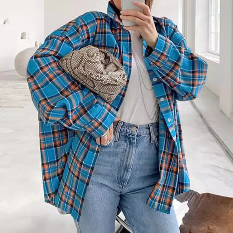 Damer Oversized Karo skjorte med lange ærmer og brystlommer Stilla