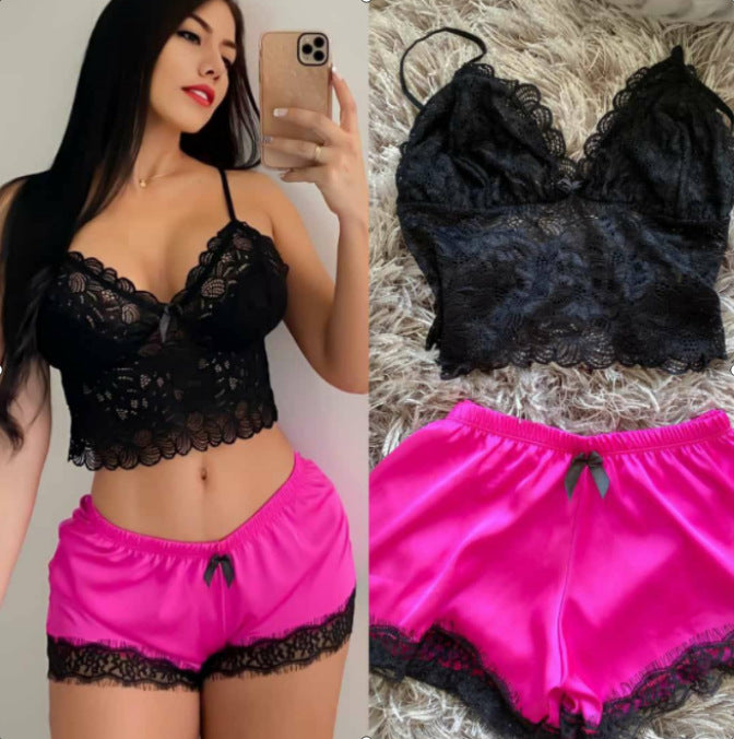 Dame Spids-Crop-Top og Satin-Shorts Sæt Stilla