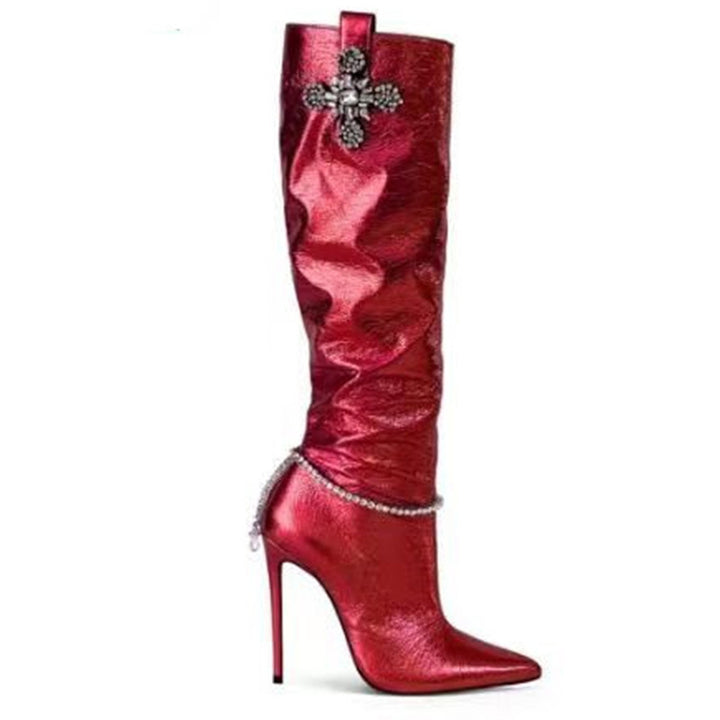 Dame Slouchy Stiletto Lårhøje Støvler med dekorativ accent Stilla