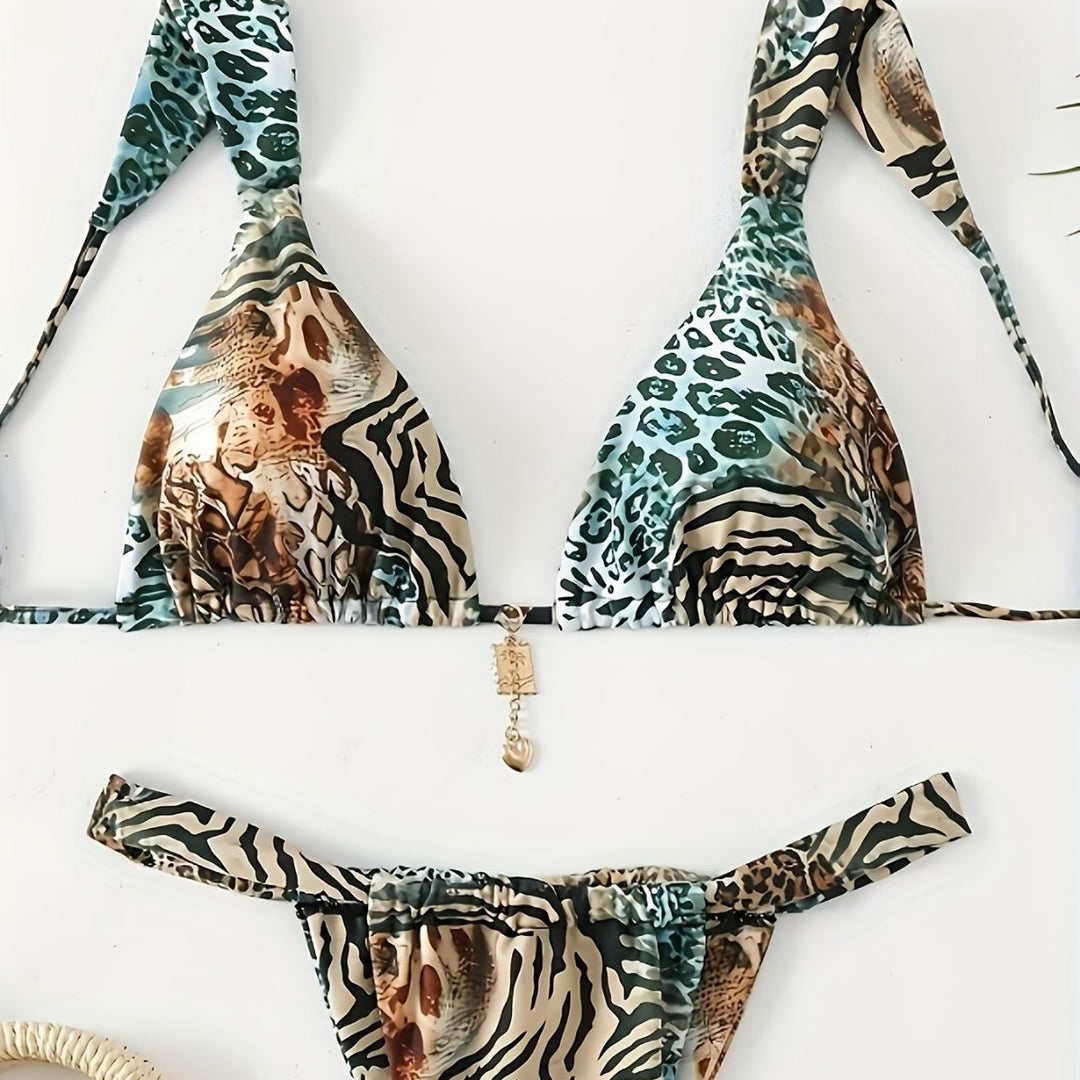Dame Halter-Bikini med dyreprint Skovae