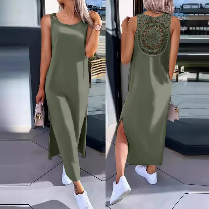 Dame Elegant Maxi-Kjole med Rygdetaljering Stilla