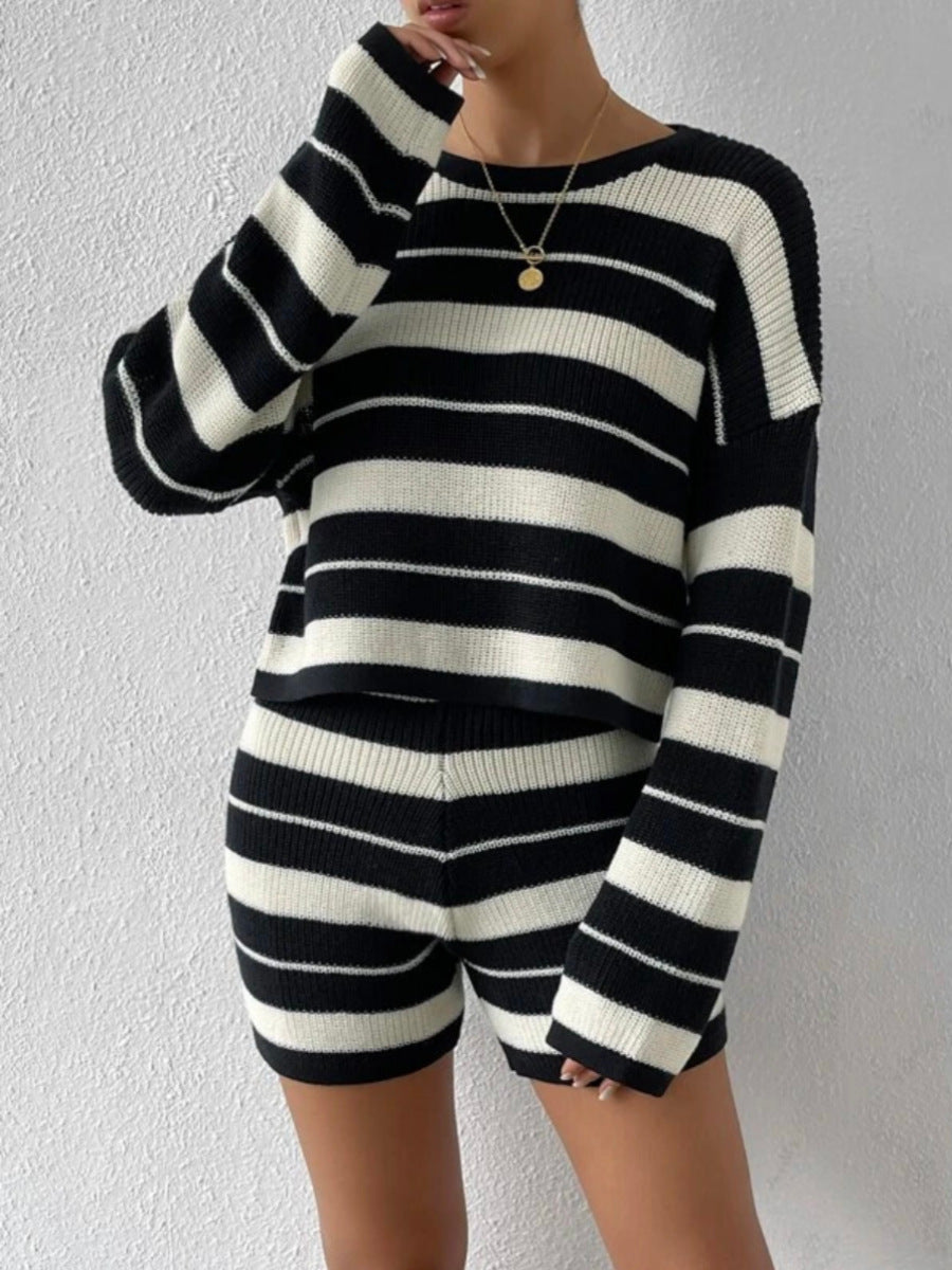 Femme Stribet Strikpullover Sæt Stilla