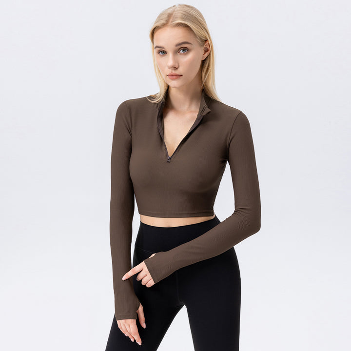 Dame Sporty Langærmet Crop-Top med halvmeterlynlås og åndbare egenskaber Stilla