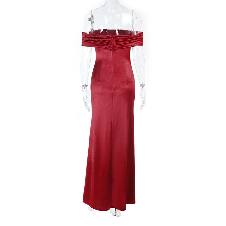 Dame off-shoulder maxikjole med elegant drapering og tætsiddende snit Skovae