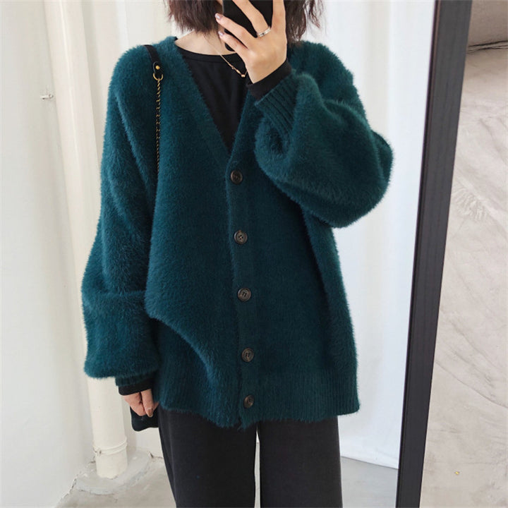 Kvinderne fluffy cardigan med store knapper og bredt snit design Stilla