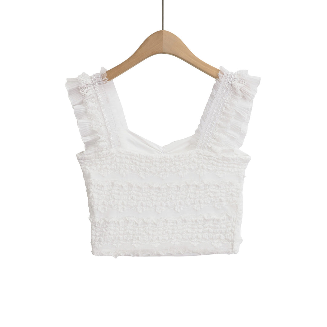 Dame Rynket Crop Top med elastisk materiale og skønne spaghetti-stropper Stilla