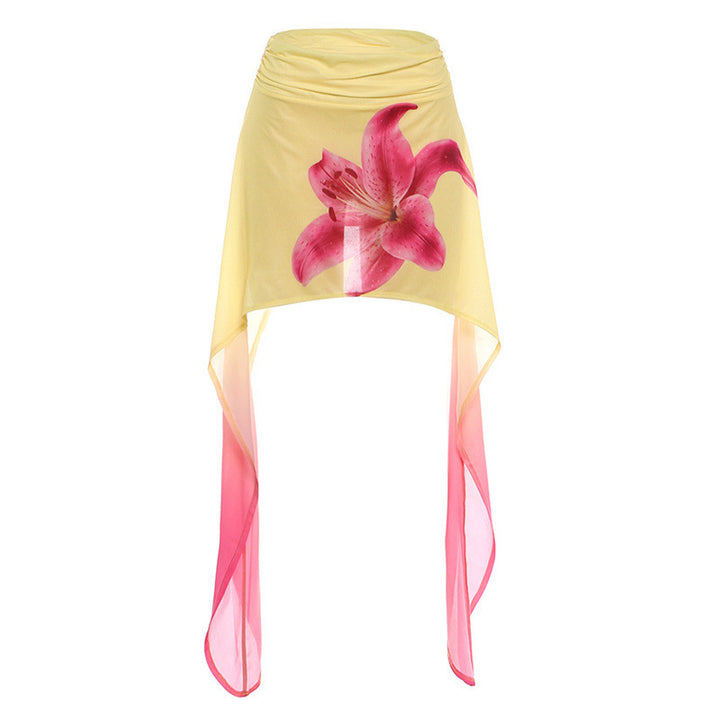 Damen Sommerlicher Wickelrock mit floralem Design und asymmetrischem Saum Skovae