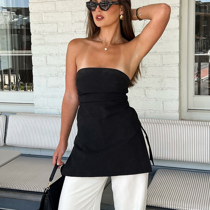 Dame Strapless Aftenkjole med asymmetrisk snit og kvalitetsstof Stilla
