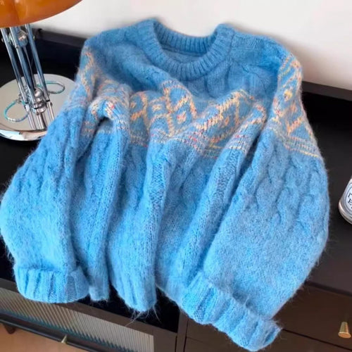 Kvindernes chunky strikkede sweater med nordisk mønster og blødt materiale Stilla