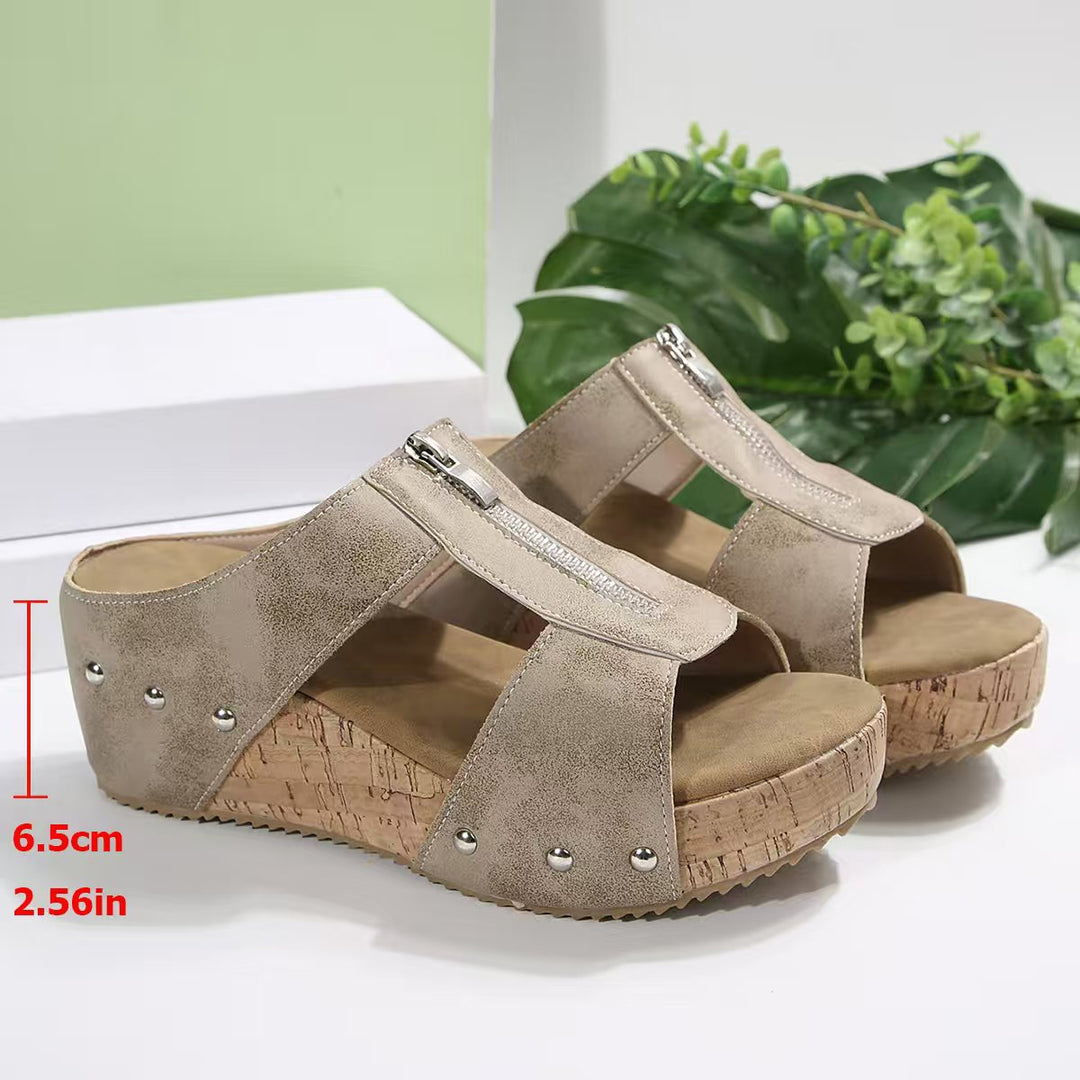 Dame Plateau-sandaler med lynlås og moderne korksål Stilla
