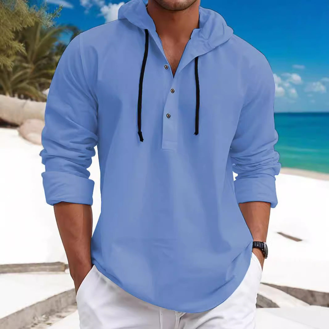 Herren nan sommerligt Hoodie-Henley med skjult knaplukning, snor og rundet kant Skovae