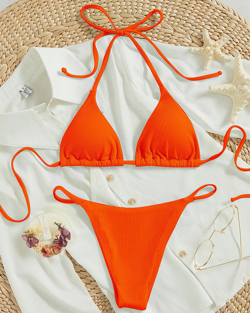 Dame trekant bikini med justerbare stropper og ribbet tekstur Skovae