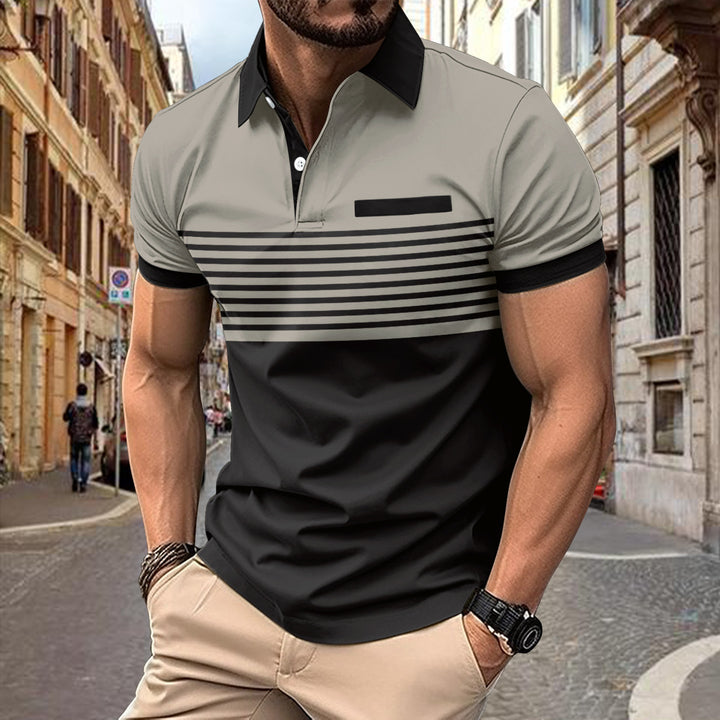Herrer Poloshirt med struktureret stribemønster og moderne krave Stilla