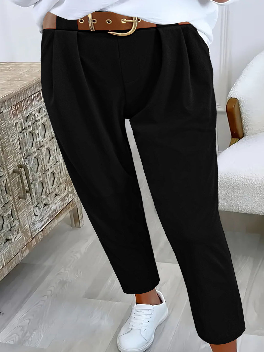 Dame elegant Palazzo-bukser med kvalitetsbælte og folder Stilla