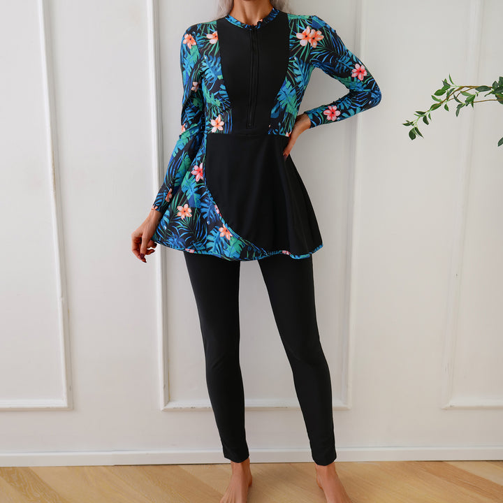 Damer Sporty Langærmet Badedragt med elegant Tunika-udseende Skovae
