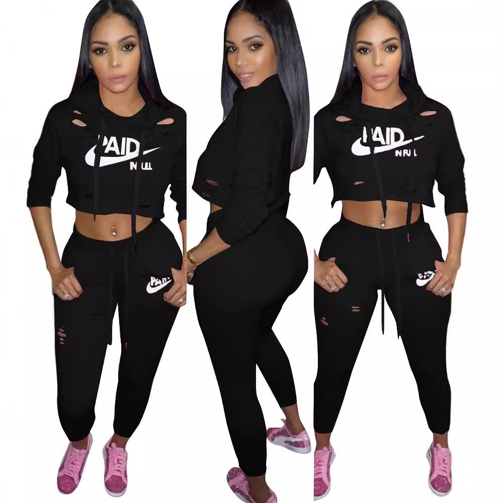 Dame Sporty Crop-Top og Slim-Fit Joggingbukser Sæt Stilla
