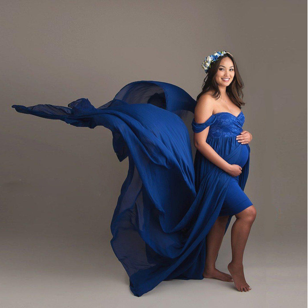 Dame Off-Shoulder Chiffon Graviditets Maxi Kjole Stilla