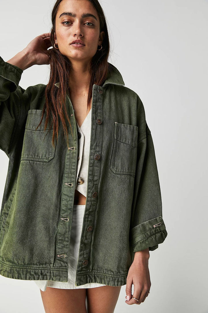 Dame trendy oversized jeansjakke med store lommer Stilla