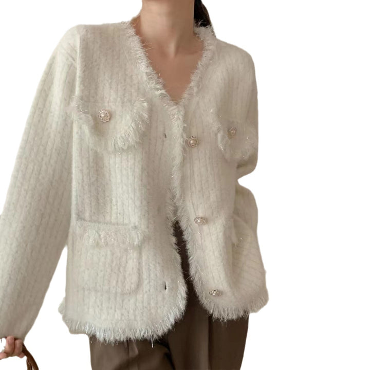 Kvinders cardigan med dekorative perler og frynset detaljer Stilla