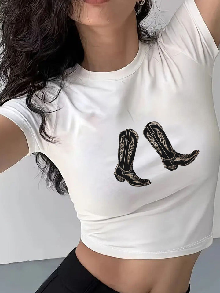 Dame Crop-T-Shirt med iøjnefaldende statement-print Skovae 1777452337