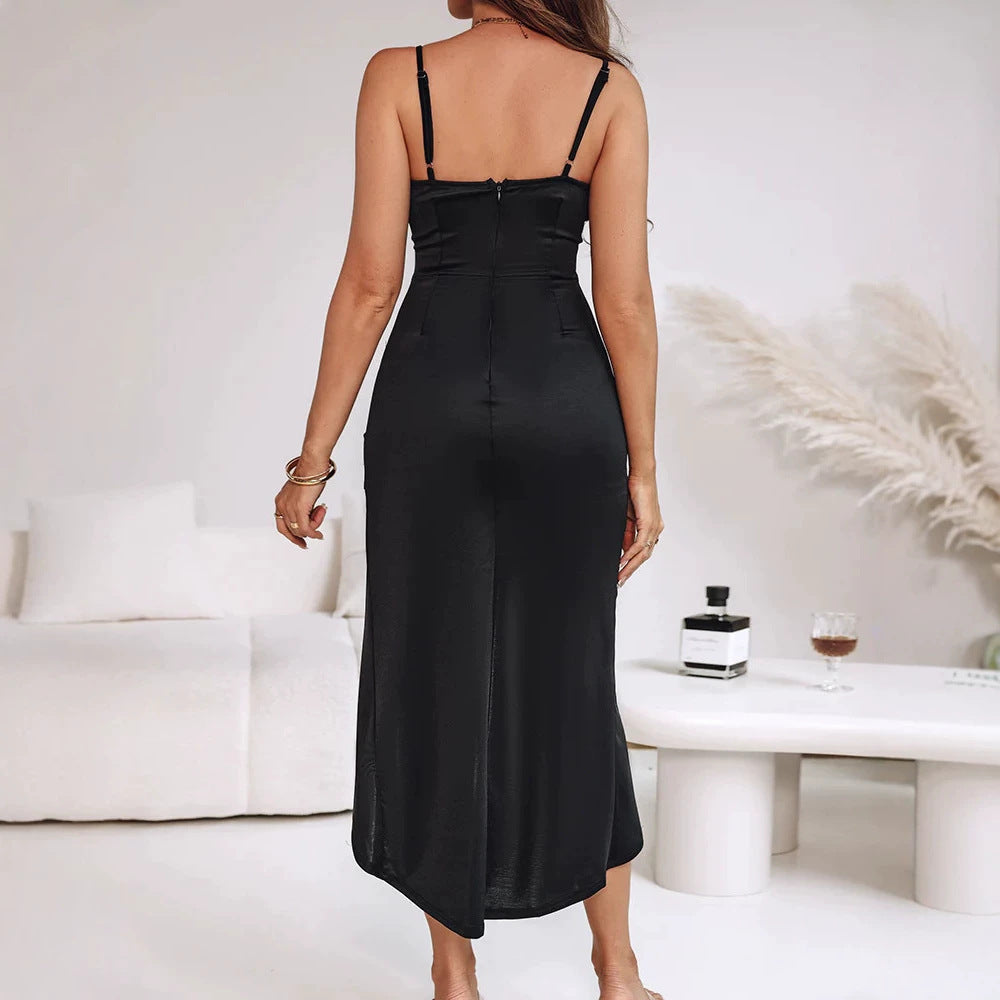 Dame Elegant Maxi-Kjole med asymmetrisk snit og høj slids Skovae